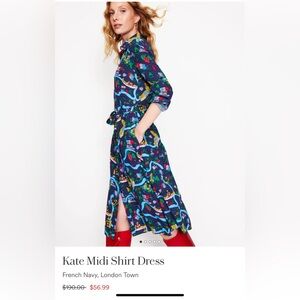 NWT Boden Kate Midi Shirt Dress - French Navy London Print